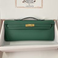 Hermes Kelly Cut Clutch Epsom Leather Gold Hardware In Green