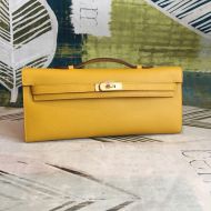 Hermes Kelly Cut Clutch Epsom Leather Gold Hardware In Yellow