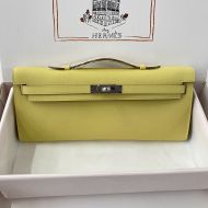 Hermes Kelly Cut Clutch Epsom Leather Palladium Hardware In Lemon