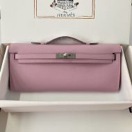 Hermes Kelly Cut Clutch Epsom Leather Palladium Hardware In Light Purple