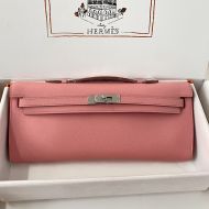 Hermes Kelly Cut Clutch Epsom Leather Palladium Hardware In Pink