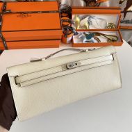 Hermes Kelly Cut Clutch Epsom Leather Palladium Hardware In White