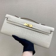 Hermes Kelly Cut Clutch Crocodile Leather Gold Hardware In White