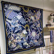 Hermes Le Sacre des Saisons Shawl 140 In Navy Blue