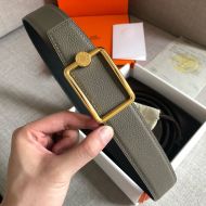 Hermes Letter Buckle 38 Reversible Belt Leather In Khaki/Black