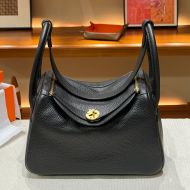 Hermes Lindy Bag Clemence Leather Gold Hardware In Black