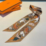 Hermes Mille Et Un Lapins Twilly In Brown