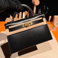 Hermes Mini Kelly II Bag Box Leather In Black