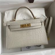 Hermes Mini Kelly II Bag Alligator Leather Gold Hardware In Beige