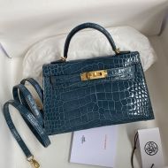 Hermes Mini Kelly II Bag Alligator Leather Gold Hardware In Deep Blue