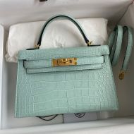 Hermes Mini Kelly II Bag Alligator Leather Gold Hardware In Light Green