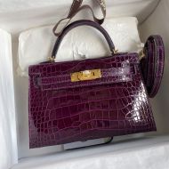 Hermes Mini Kelly II Bag Alligator Leather Gold Hardware In Purple