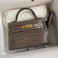 Hermes Mini Kelly II Bag Alligator Leather Gold Hardware In Taupe