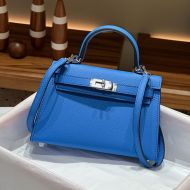 Hermes Mini Kelly II Bag Epsom Leather Palladium Hardware In Blue