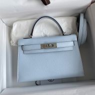 Hermes Mini Kelly II Bag Epsom Leather Palladium Hardware In Light Blue