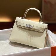 Hermes Mini Kelly II Bag Epsom Leather Palladium Hardware In White