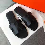 Hermes Oran Slides Women Grain Calfskin In Black