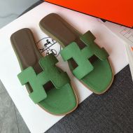 Hermes Oran Slides Women Grain Calfskin In Green