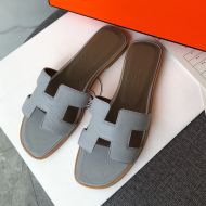 Hermes Oran Slides Women Grain Calfskin In Grey