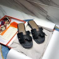 Hermes Oran Slides Women Calf Leather In Black