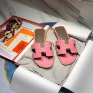 Hermes Oran Slides Women Calf Leather In Pink