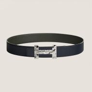 Hermes Quizz H20 Belt Reversible Leather In Black/Green