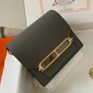 Hermes Roulis Bag Calfskin Leather Gold Hardware In Etain Grey