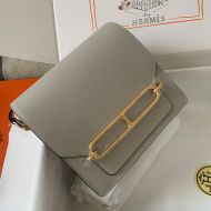 Hermes Roulis Bag Calfskin Leather Gold Hardware In Grey