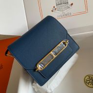 Hermes Roulis Bag Calfskin Leather Gold Hardware In Navy Blue