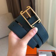 Hermes Society Buckle 32MM Reversible Belt Togo Leather In Teal